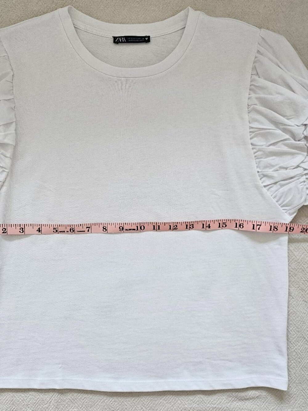 Zara White Ruffle Sleeve Top Size L Statement Puff Sleeve Tee - Picture 10 of 11